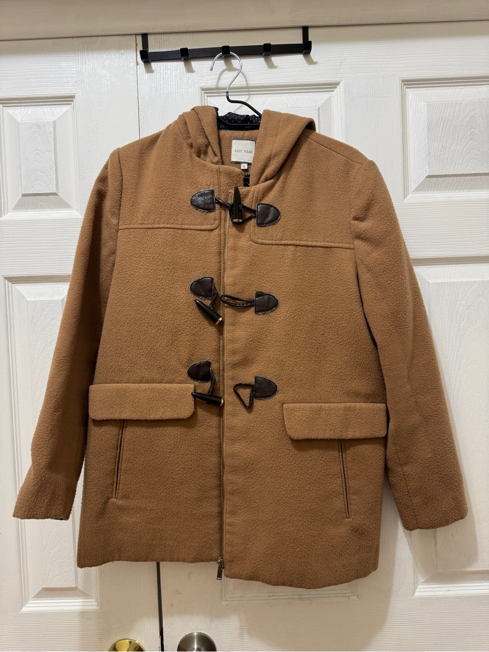 Easy Wear Women's Brown Hooded Duffle Coat with Toggle buttons Mid-Length XL